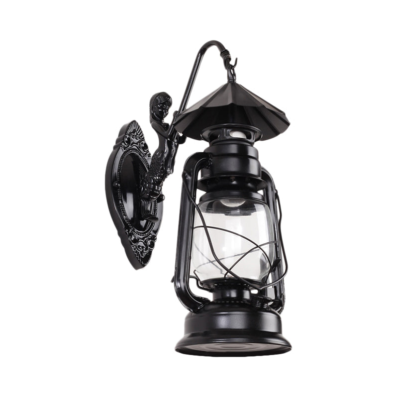 Kerosene Clear Glass Wall Lamp Coast Single Bulb Living Room Sconces Lamp in Black/Antique Brass