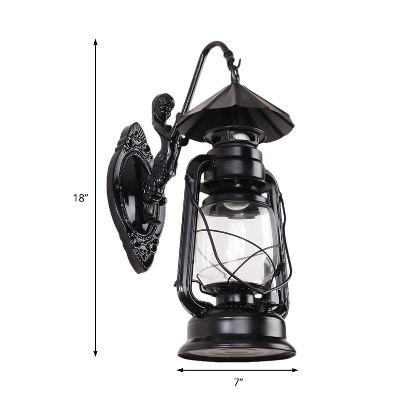 Kerosene Clear Glass Wall Lamp Coast Single Bulb Living Room Sconces Lamp in Black/Antique Brass