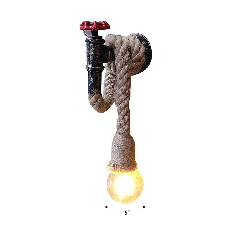 Water Pipe Metal Wall Light Lodge Style 1 Bulb Wall Lamp with Hanging Rope in Beige