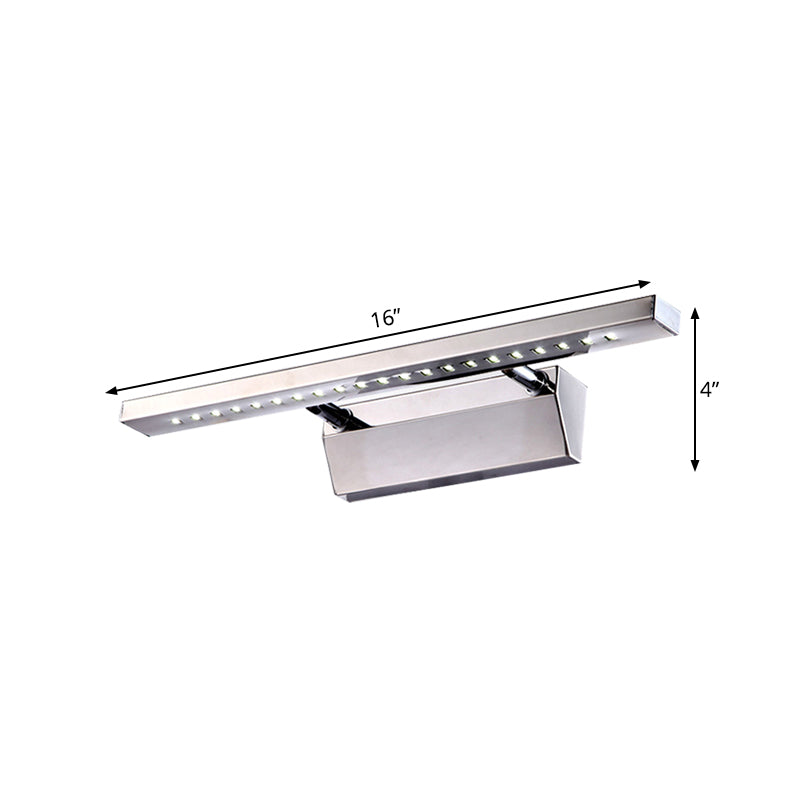 Rectangular Interior Mirror Light Stainless Steel 16"/19.5" W LED Modern Wall-Mounted Light in Chrome, Warm/White Lighting
