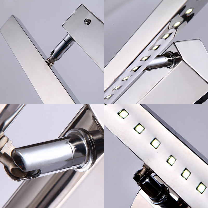Rectangular Interior Mirror Light Stainless Steel 16"/19.5" W LED Modern Wall-Mounted Light in Chrome, Warm/White Lighting