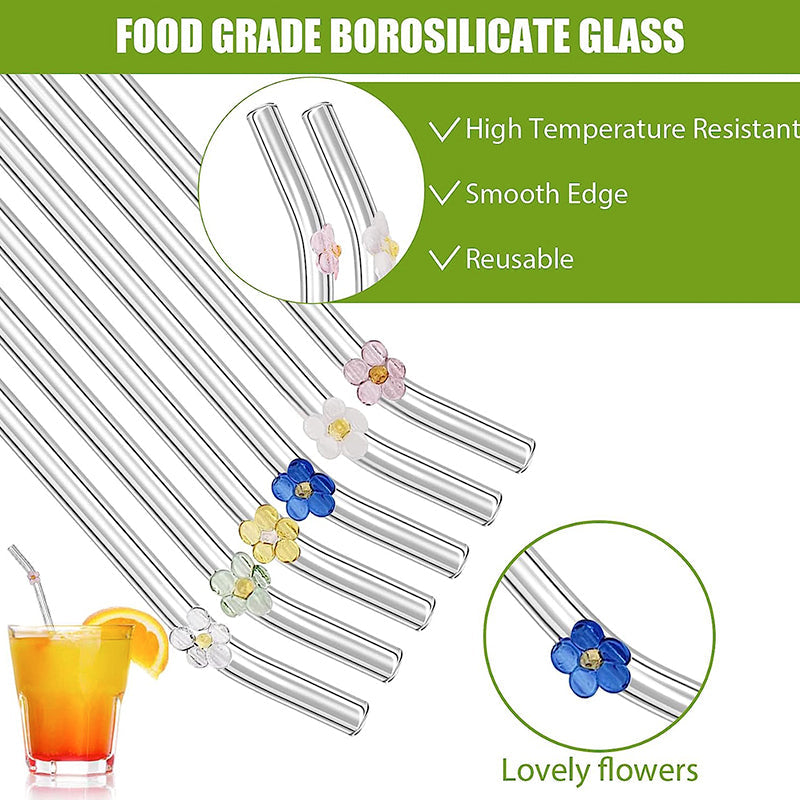 6 PCS Reusable Stained Glass Straws with Cleaning Brush