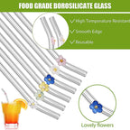 6 PCS Reusable Stained Glass Straws with Cleaning Brush