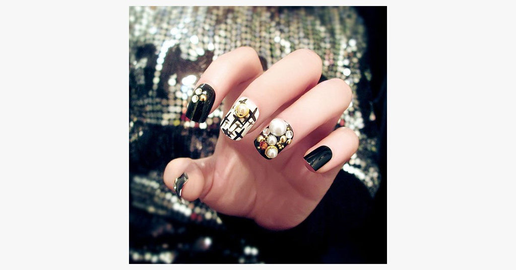 Black Rhinestone Nails