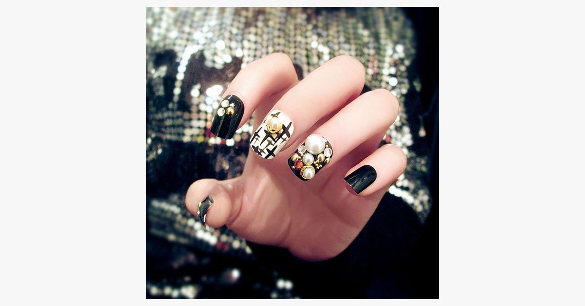 Black Rhinestone Nails