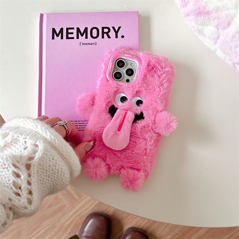Funny Tongue Sticking Out Plush Phone Case For iPhone
