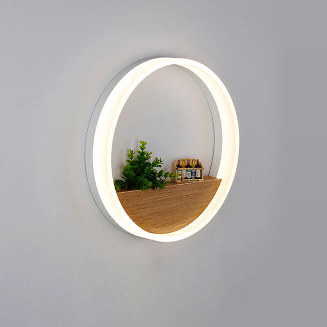 Lumoshelf LED Wall Light | Solid Wood with Shelf | Round Wall Lamp | Warm & White Light