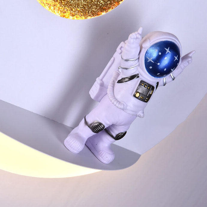 Contemporary Creative Iron Resin Round Astronaut LED Wall Light Lamp for Bedroom