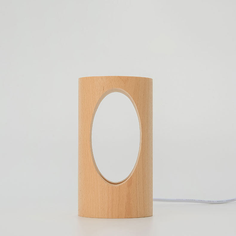 Japanese solid wood rectangular column LED night lamp USB table lamp