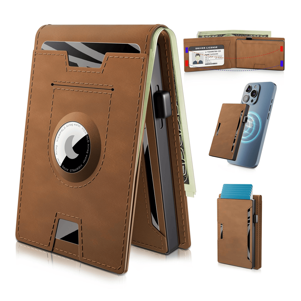 Pop Up aluminum bag Money Clip Slim Leather Slots Credit Card Holder RFID Blocking Bifold Minimalist Wallet