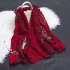Silk scarf with cut flowers hollow motif