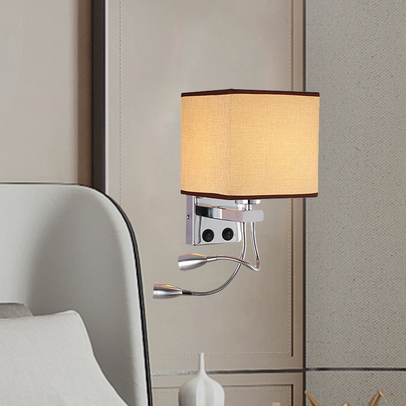 White/Black/Beige Cube Wall Lantern Lighting Modernism Fabric 1 Light Wall Mount Light