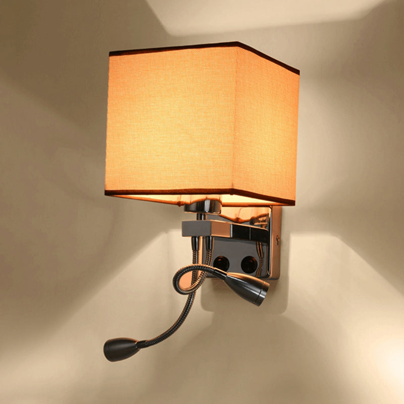 White/Black/Beige Cube Wall Lantern Lighting Modernism Fabric 1 Light Wall Mount Light
