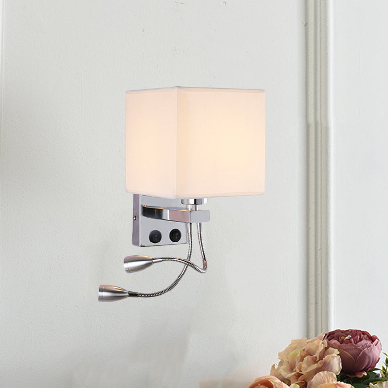 White/Black/Beige Cube Wall Lantern Lighting Modernism Fabric 1 Light Wall Mount Light