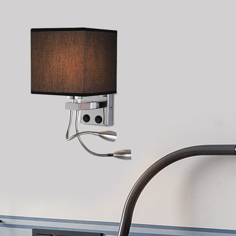 White/Black/Beige Cube Wall Lantern Lighting Modernism Fabric 1 Light Wall Mount Light