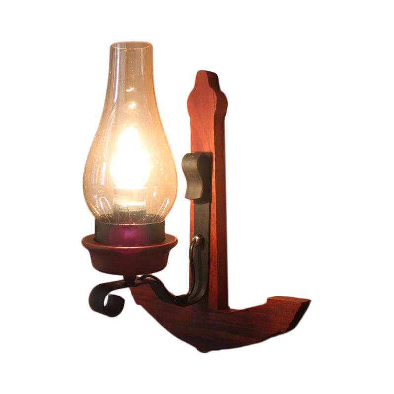 Vase Porch Wall Lamp Light Fixture Industrial Clear Glass Red Colored Wall Lamp with Wooden Back Plate