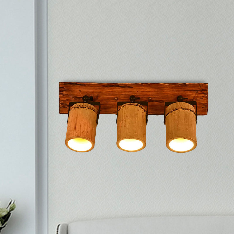 Wooden Cylinder Wall Lamp Rustic Stylish Wall Light in Beige for Bistro Restaurant