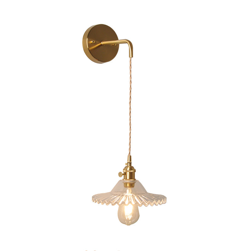 Shaped Clear/Opal Glass Wall Lamp Industrial Single Bulb Bedroom Sconces Light in Brass