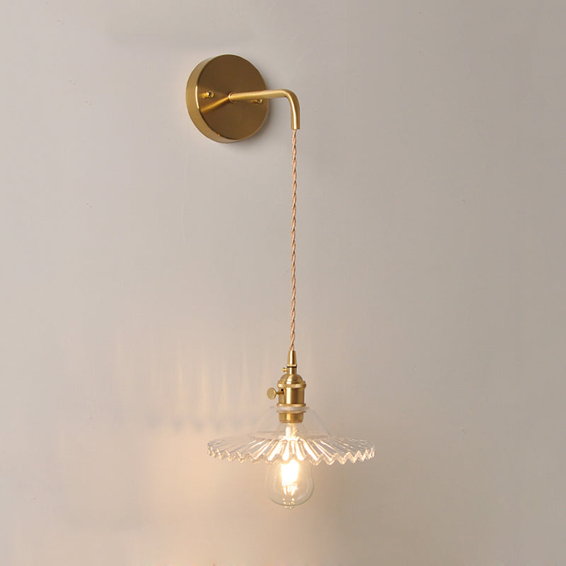 Shaped Clear/Opal Glass Wall Lamp Industrial Single Bulb Bedroom Sconces Light in Brass