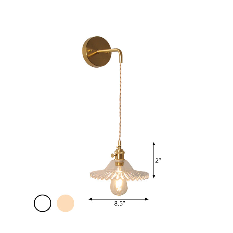 Shaped Clear/Opal Glass Wall Lamp Industrial Single Bulb Bedroom Sconces Light in Brass
