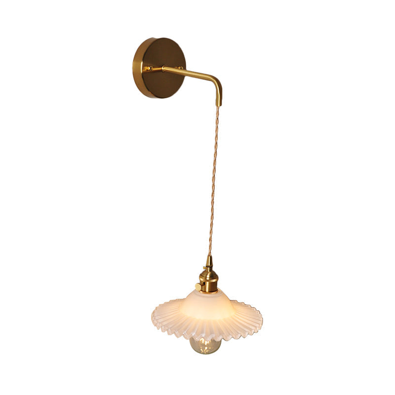 Shaped Clear/Opal Glass Wall Lamp Industrial Single Bulb Bedroom Sconces Light in Brass