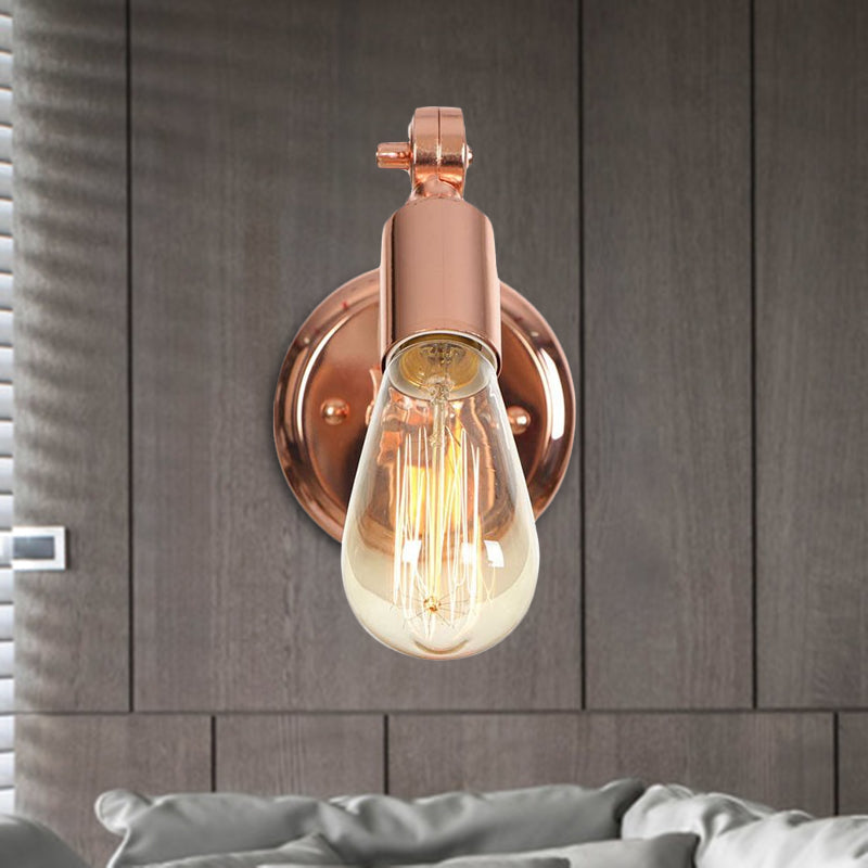 Rose Gold Armed Wall Light Retro Industrial Iron 1 Light Bathroom Rotatable Wall Lamp with Exposed Bulb