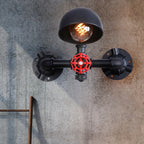 Steampunk Dome Wall Lamp Fixture with Valve Wheel 1 Head Metallic Wall Light in Black for Living Room
