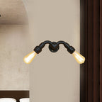 Vintage Style Bare Bulb Wall Lamp with Pipe Design 2 Heads Metal Wall Lamp in Black for Indoor