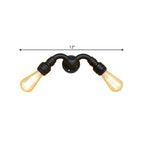 Vintage Style Bare Bulb Wall Lamp with Pipe Design 2 Heads Metal Wall Lamp in Black for Indoor