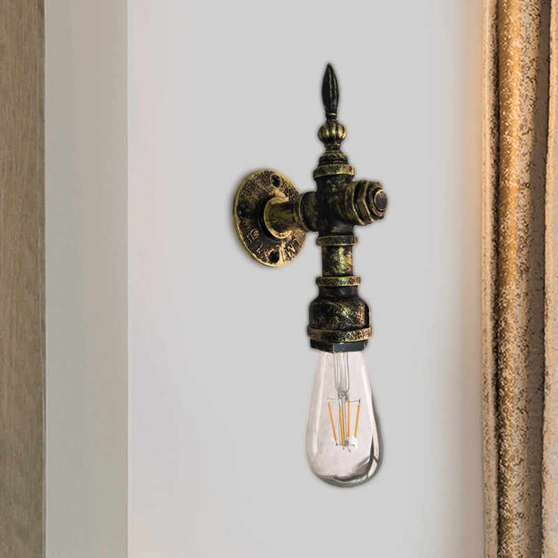 Iron Bronze Wall Light Naked Bulb 1 Light Rustic Style Wall Fixture Light with Pipe Design for Restaurant