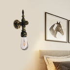 Iron Bronze Wall Light Naked Bulb 1 Light Rustic Style Wall Fixture Light with Pipe Design for Restaurant
