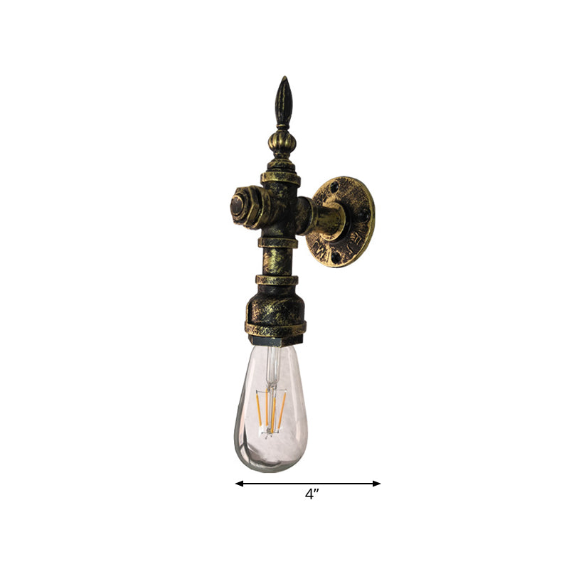 Iron Bronze Wall Light Naked Bulb 1 Light Rustic Style Wall Fixture Light with Pipe Design for Restaurant