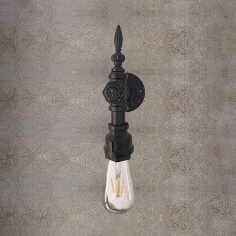 Open Bulb Dining Room Wall Lamp Vintage Style Metal 1 Head Black Wall Lamp Sconces with On/Off Switch