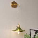 Green glass wavy wall lamp industrial 1 light living room lighting fixture in brass