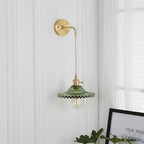 Green glass wavy wall lamp industrial 1 light living room lighting fixture in brass
