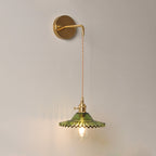 Green glass wavy wall lamp industrial 1 light living room lighting fixture in brass