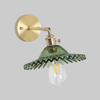 Industrial Bowl Wall Lighting Fixture 1 Bulb Green Glass Wall Light in Brass