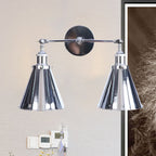 Polished Chrome Conic Wall Mount Fixture Retro Style Iron 2 Lights Dining Room Wall Mount Light