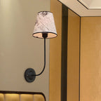 Vintage Conical Wall Lamp 1 Head Fabric and Metal Wall Mount Fixture with Curved Arm in White