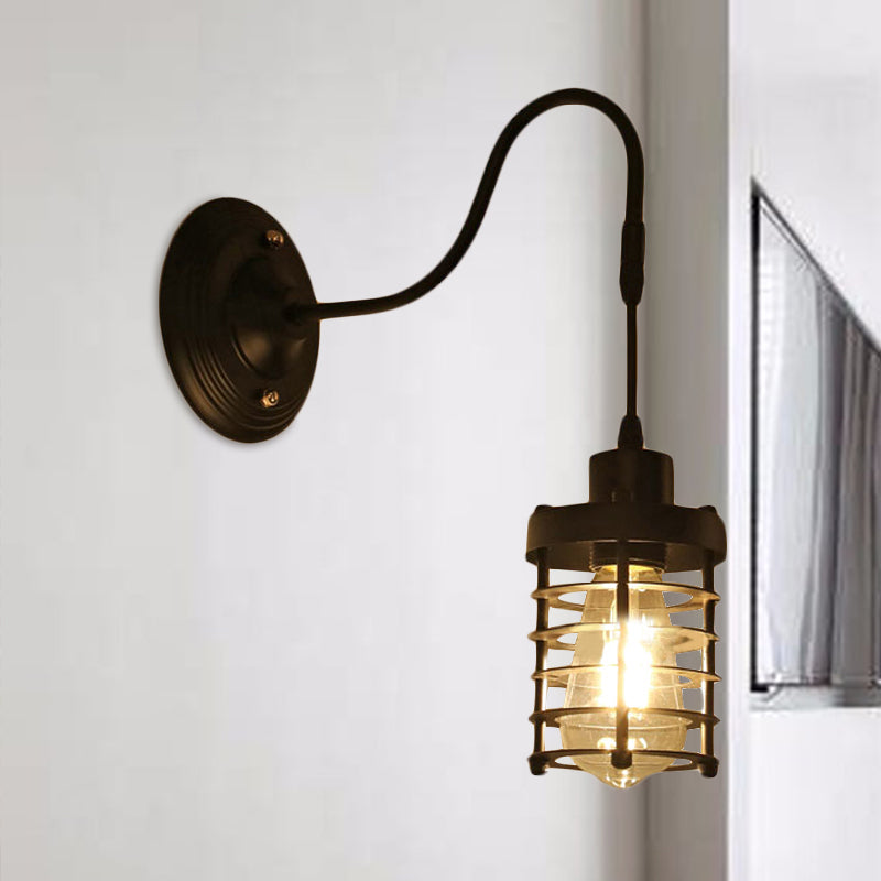 Metal Cylinder/Hexagonal Engaged Wall Lamp Farm 1 Lamp Restaurant Wall Mount Fixture in Black