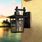 Lantern Clear Glass Wall Hanging Lamp Industrial Single Bulb Veranda Wall Light in Black
