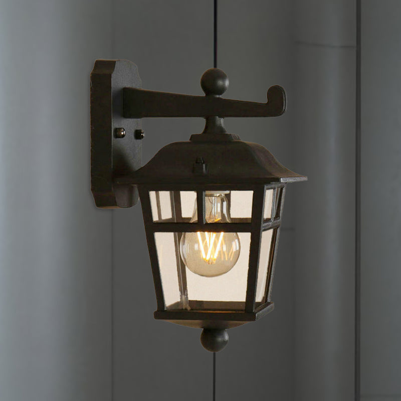 Lantern Clear Glass Wall Hanging Lamp Industrial Single Bulb Veranda Wall Light in Black