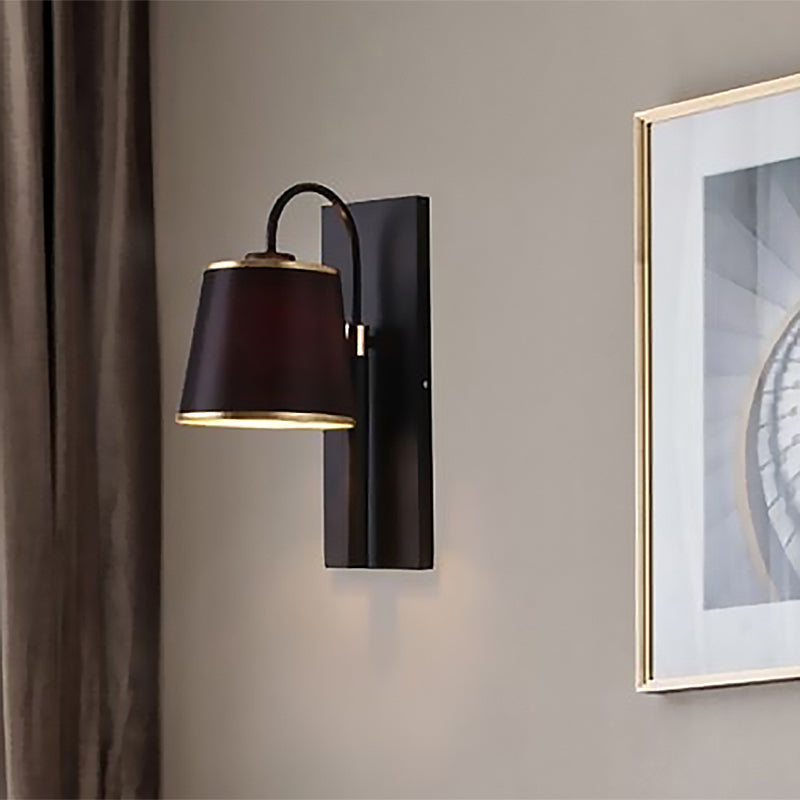 Tapered Bedroom Wall Light Black Fabric 1 Light Vintage Stylish Wall Lamp with Goose Neck Arm