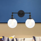 Round Living Room Wall Light Industrial Clear Glass 2-Lamp Black/Brass Wall Lamp for the Office