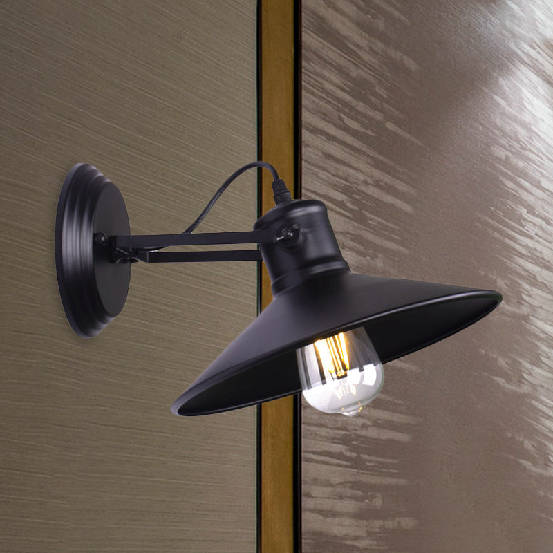 Metallic Saucer Wall Light Antique Style 1-Bulb Hallway Wall Light Lamp in Black/Rust