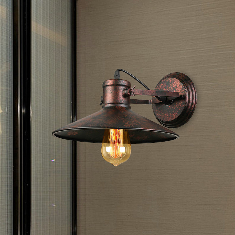 Metallic Saucer Wall Light Antique Style 1-Bulb Hallway Wall Light Lamp in Black/Rust