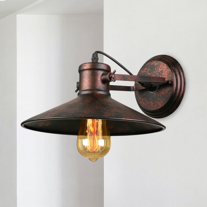 Metallic Saucer Wall Light Antique Style 1-Bulb Hallway Wall Light Lamp in Black/Rust