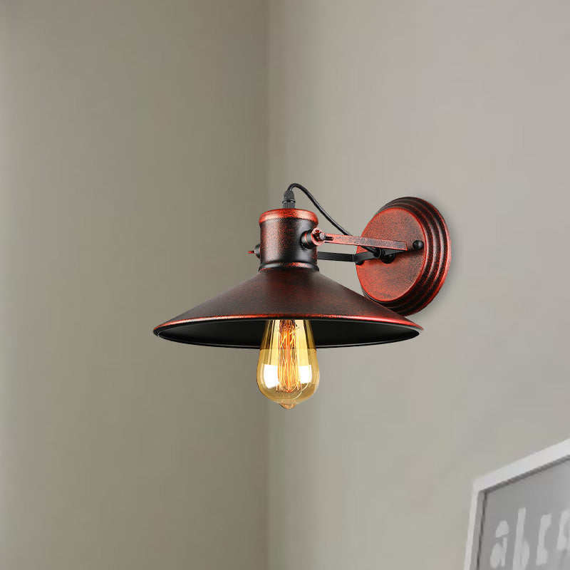 Metallic Saucer Wall Light Antique Style 1-Bulb Hallway Wall Light Lamp in Black/Rust