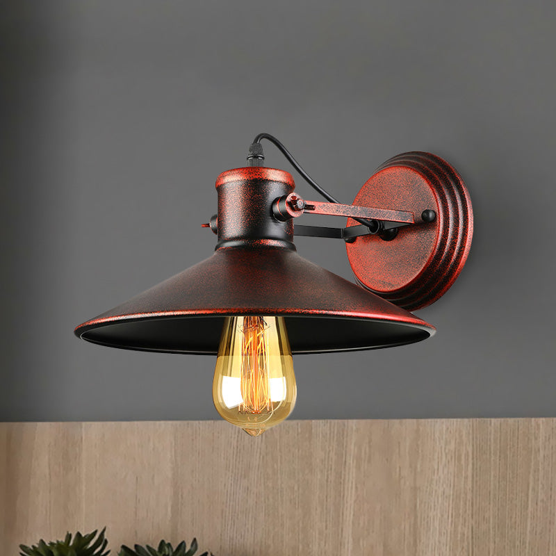 Metallic Saucer Wall Light Antique Style 1-Bulb Hallway Wall Light Lamp in Black/Rust