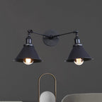 Tapered Umbrella Iron Wall Mount Light Industrial Vintage 2 Heads Farmhouse Wall Mount Light in Black/Brass
